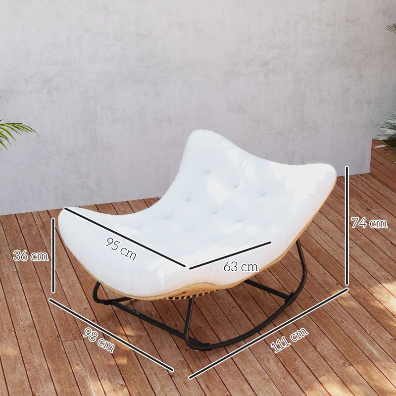Outsunny Poltrona a Dondolo da Giardino con Cuscino Imbottito, Sedia a forma d'uovo in resina intrecciata, 98x111x74 cm, Crema