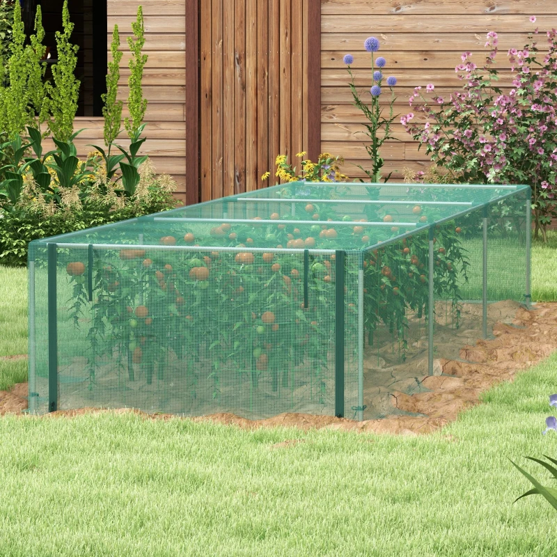 Outsunny 1,25 x 3,73 m Tuinnet, Plantenbeschermingstent met Ritssluiting, Insectenwerend Net, Staal, Groen