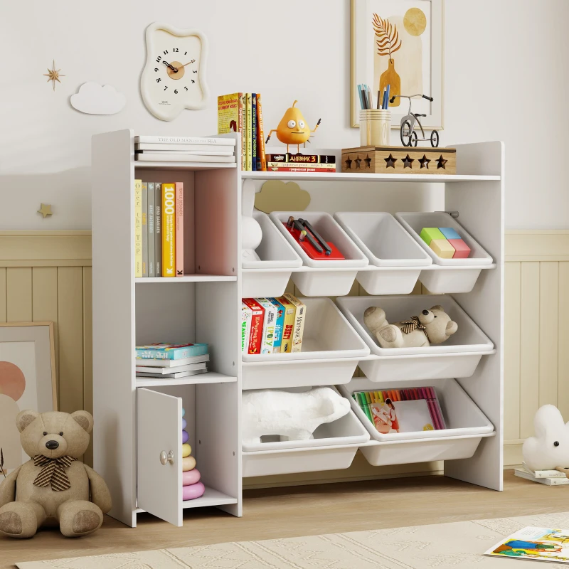 AIYAPLAY Mobilier depozitare copii 3-8 ani, depozitare jucării cu 8 cutii detașabile, etajere de depozitare, dulap, alb