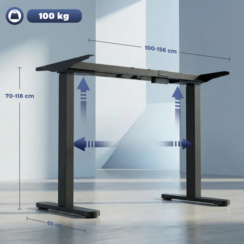 HOMCOM Telaio per Scrivania Elettrico con Regolabile in altezza e Funzione Memoria, 100x60x118 cm, Nero