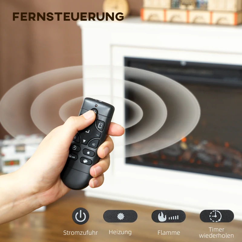 HOMCOM Elektrischer Kamin, realistische Flammen mit 12 Farben, 5 Helligkeitsstufen, Fernbedienung, Timer, Schwarz