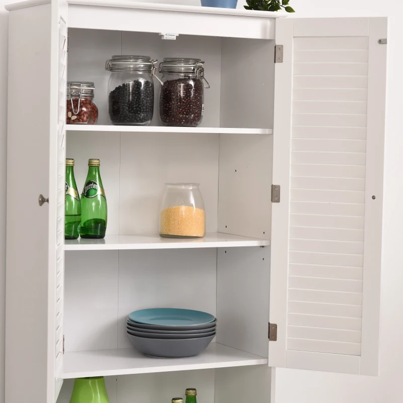 HOMCOM Tall Freestanding Bathroom Cabinet Retro Shutters w/ 3 Compartments Shelves Elevated Base Narrow Organiser White 60L x 30W x 182.5H cm