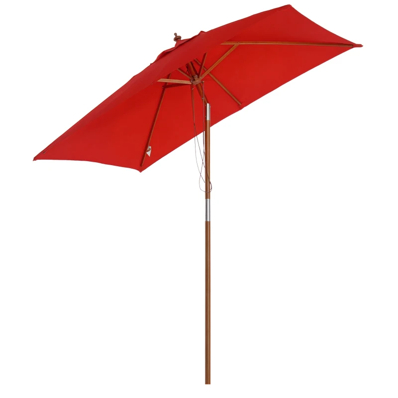 Outsunny Ombrellone da Giardino Rettangolare Inclinabile Legno Poliestere ad Alta Densità, 200x150x235 cm, Rosso