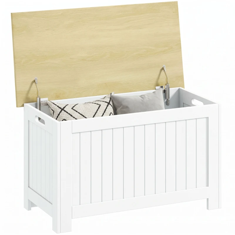 HOMCOM Cufăr de depozitare 90 L cu capac Cufăr versatil cu balama de siguranță 80,5x40x46,4 cm Natural și Alb