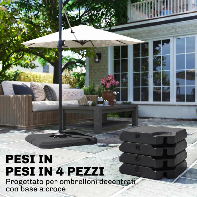 Outsunny Base per Ombrellone a Braccio da 4 Pezzi Riempibile con Acqua o Sabbia per Basi a Croce da 100x100cm, Nero