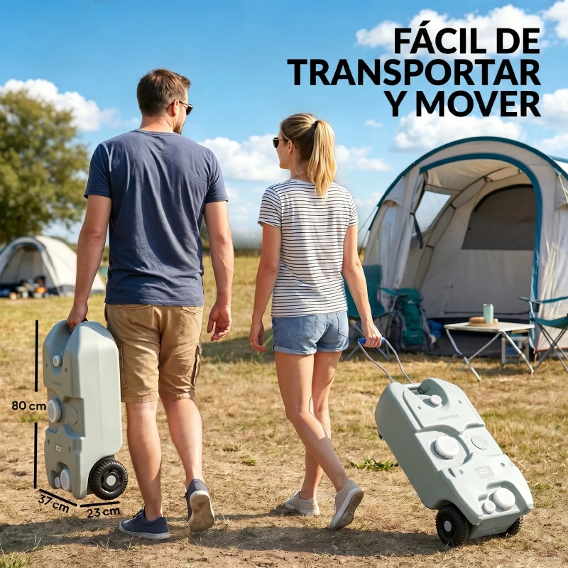 Outsunny Tanque de Agua Portátil 40 L con Ruedas Manija Metálica y Grifo para Caravanas Autocaravanas y Camping 37x23x80 cm Gris