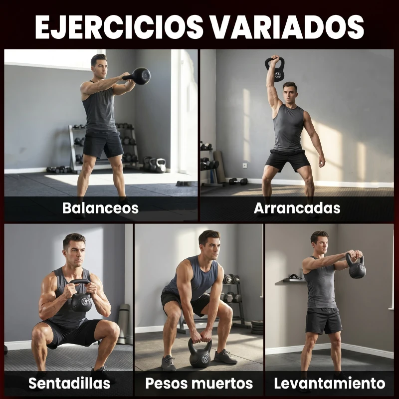 HOMCOM Pesa Rusa de 14 kg Kettlebell Relleno de Arena con Mango Ancho Antideslizante para Entrenamiento 26x18x32 cm Negro