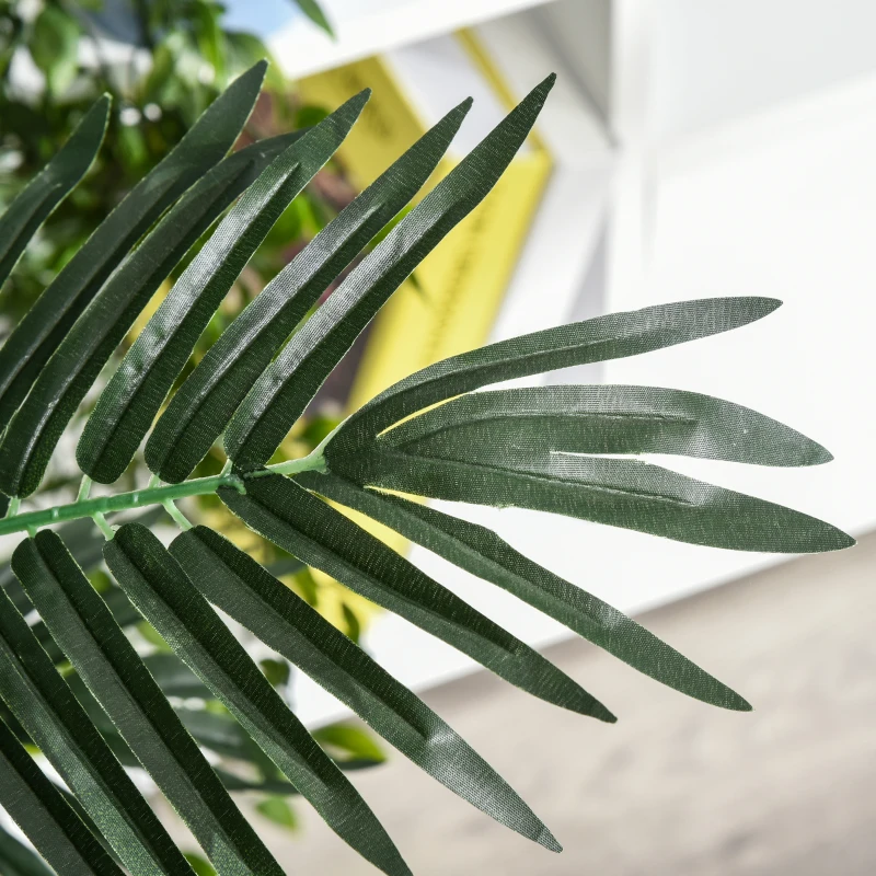 Outsunny Künstliche Palme 125cm Groß Kunstpflanze mit 18 Palmenwedel im Topf für Wohnzimmer Balkon