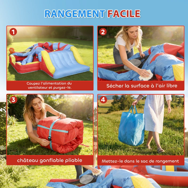 AIYAPLAY Château gonflable 5 en 1 avec souffleur, parc aquatique structure gonflable, toboggans, trampoline, multicolore