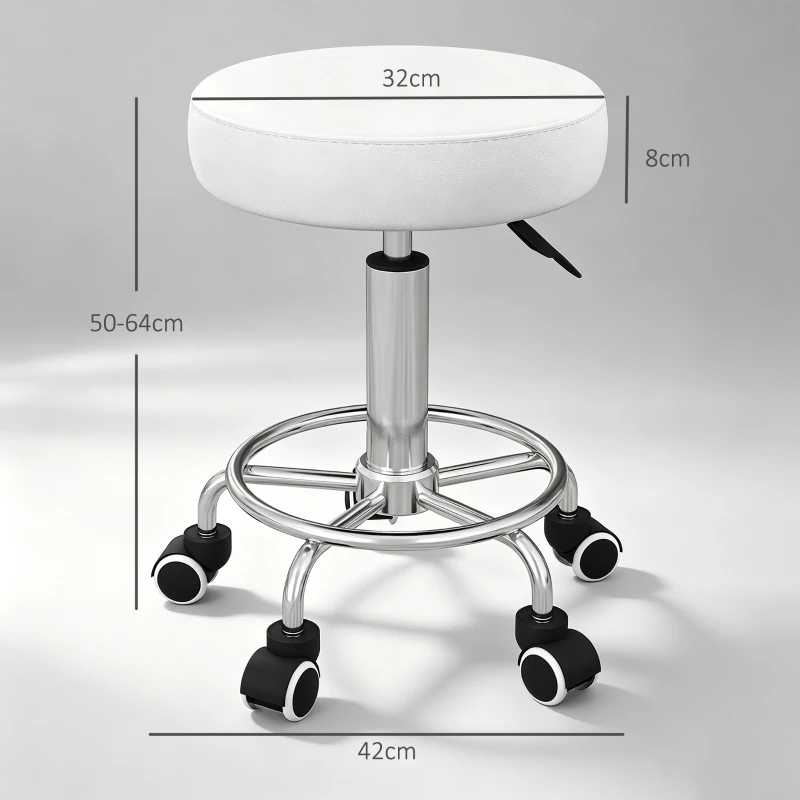 Vinsetto Taburete de Salón Regulable en Altura de Piel Sintética hasta 110 kg Ø42x50-64 cm Blanco