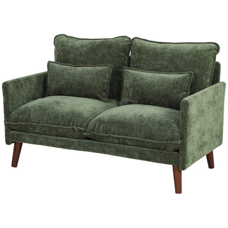 HOMCOM 2 Seater Sofa, Loveseat Sofa with Spring Cushions, Wide and Deep Seat, Wood Legs, Green