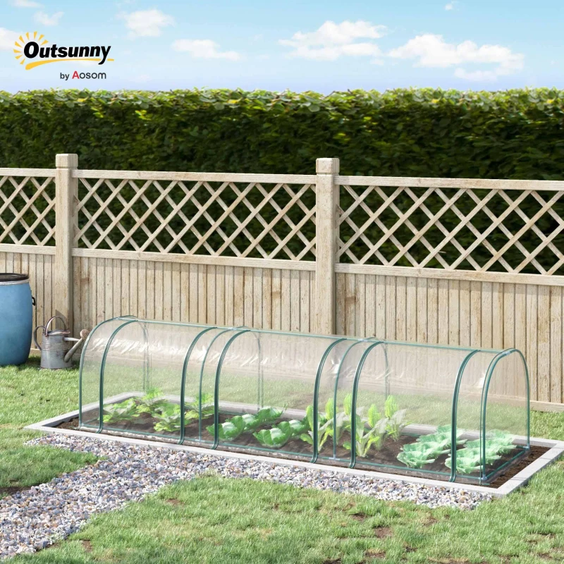 Outsunny PVC Tunnel Greenhouse - Plant Grow House with Steel Frame for Garden Backyard, Zipper Doors, 350Lx100Wx80H cm, Transparent