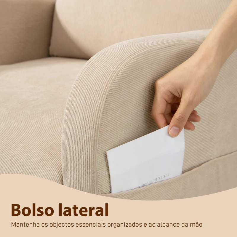 HOMCOM Cadeira de Baloiço de Veludo com Encosto Alto Pés de Madeira Bolsos Apoios de Braços Estilo Moderno  67x94x105 cm Bege