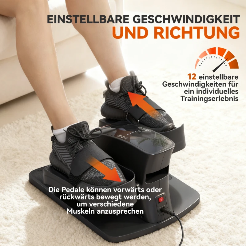 SPORTNOW Mini-Pedaltrainer, 12 Geschwindigkeiten, LED-Display, Fernbedienung, rutschfest, tragbar, Metall, Kunststoff, Schwarz