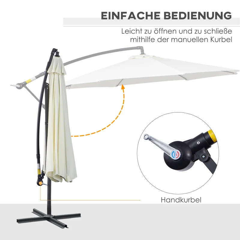 Outsunny Parasol afneembare zwevende parasol zwengelparasol met handkruk crème