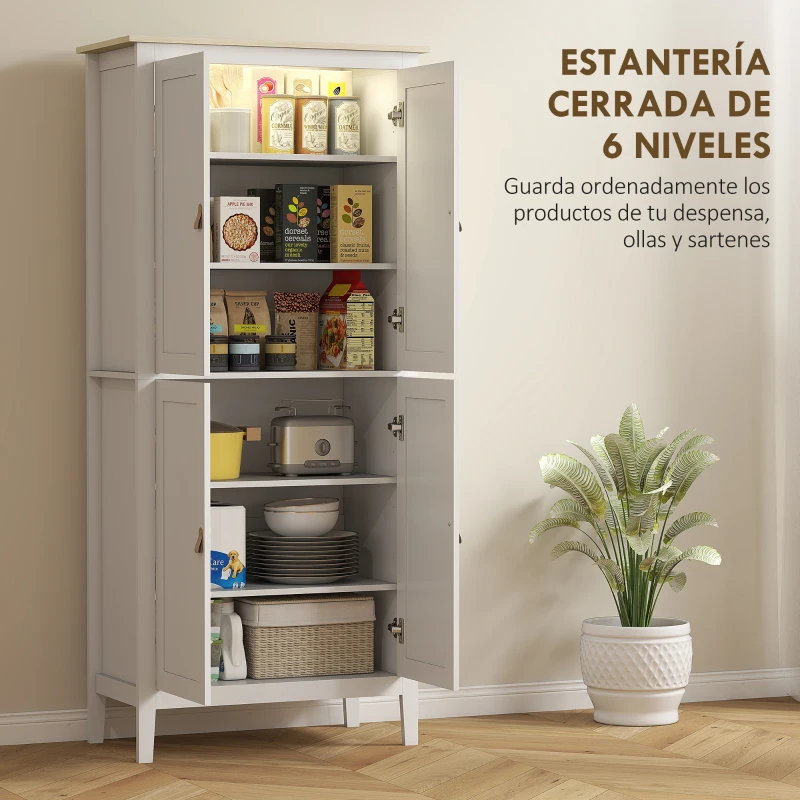 HOMCOM Alacena de Cocina Alta con Luz LED Sensor de Movimiento Iluminación Regulable en 3 Colores Blanco