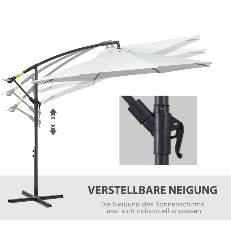 Outsunny Parasol afneembare zwevende parasol zwengelparasol met handkruk crème
