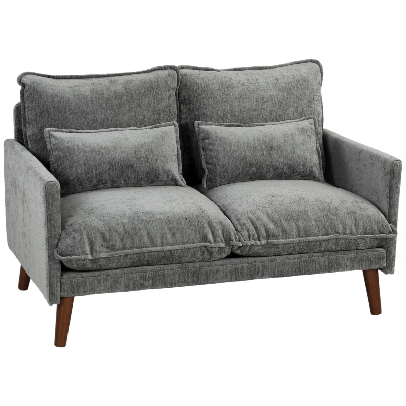 HOMCOM 2 Seater Sofa, Loveseat Sofa with Spring Cushions, Wide and Deep Seat, Wood Legs, Grey