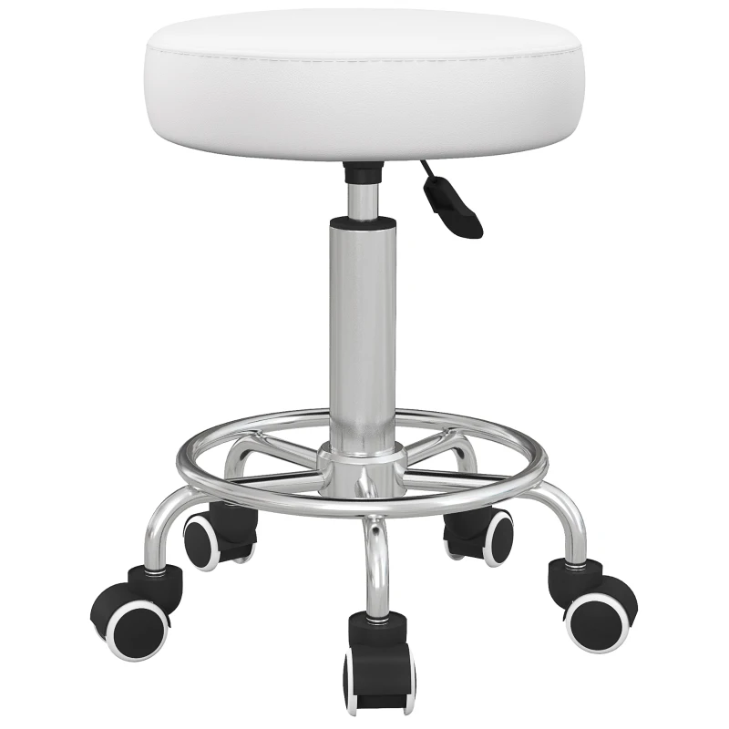 Vinsetto Banco de Salão Ajustável em Altura Couro Sintético até 110 kg Ø42x50-64 cm Branco