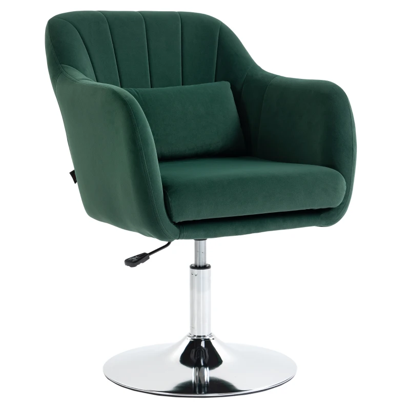 HOMCOM Retro Velvet Swivel Tub Chair with Steel Frame, Cushion Seat, Dark Green