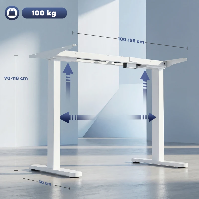 HOMCOM Telaio per Scrivania Elettrico Regolabile in Altezza con Funzione Memoria, in Acciaio, 100x60x118 cm, Bianco
