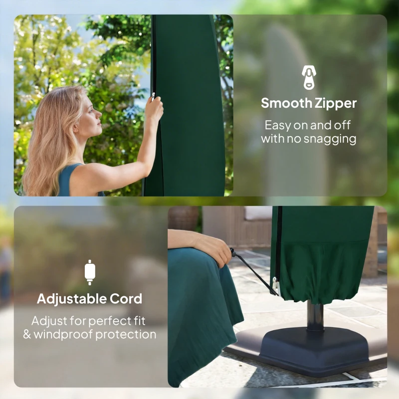 Outsunny Parasol Cover, 300D Oxford Cantilever Umbrella Cover Fit for 2-4m Parasol, Green