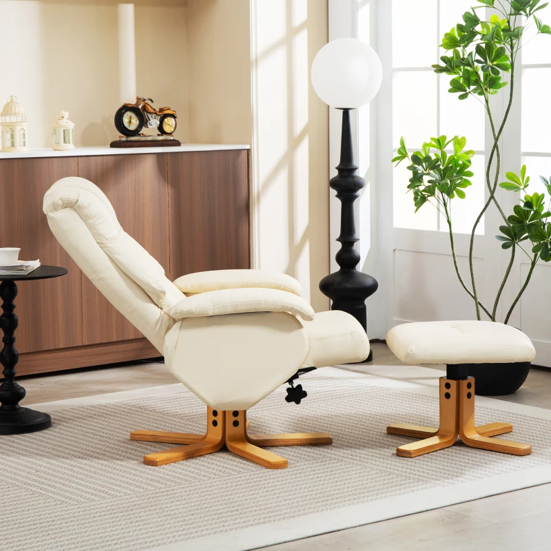 HOMCOM Poltrona Relax con Poggiapiedi e Schienale Inclinabile, Sedia Reclinabile Girevole 360°, 68x85x94 cm, Crema