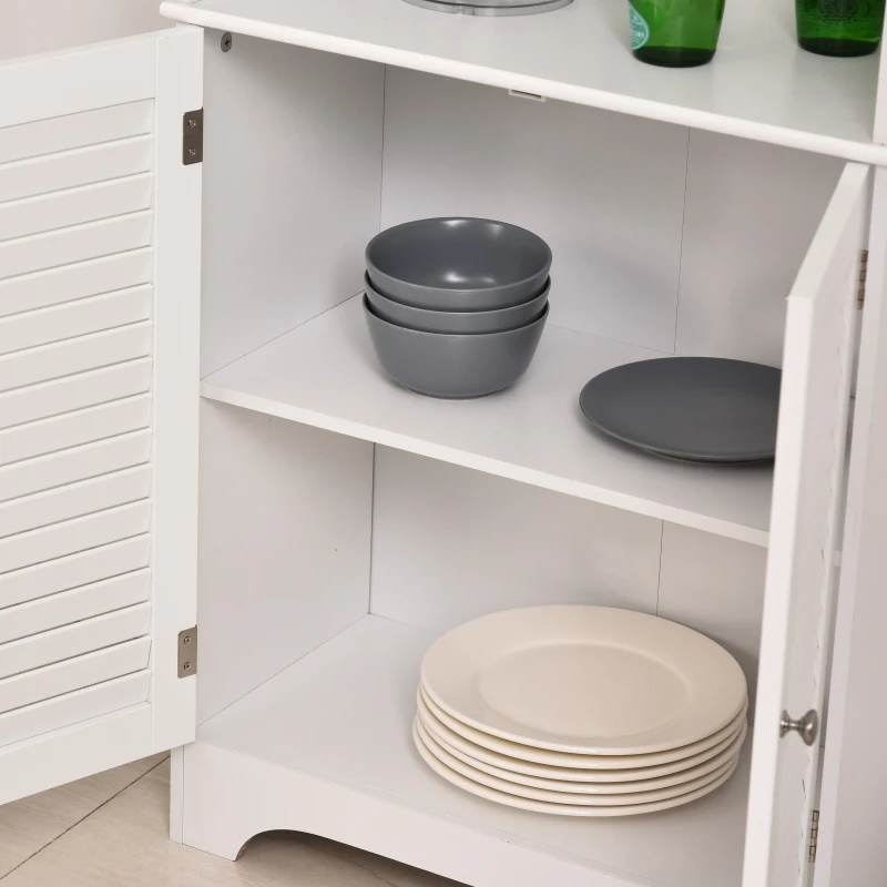 HOMCOM Tall Freestanding Bathroom Cabinet Retro Shutters w/ 3 Compartments Shelves Elevated Base Narrow Organiser White 60L x 30W x 182.5H cm