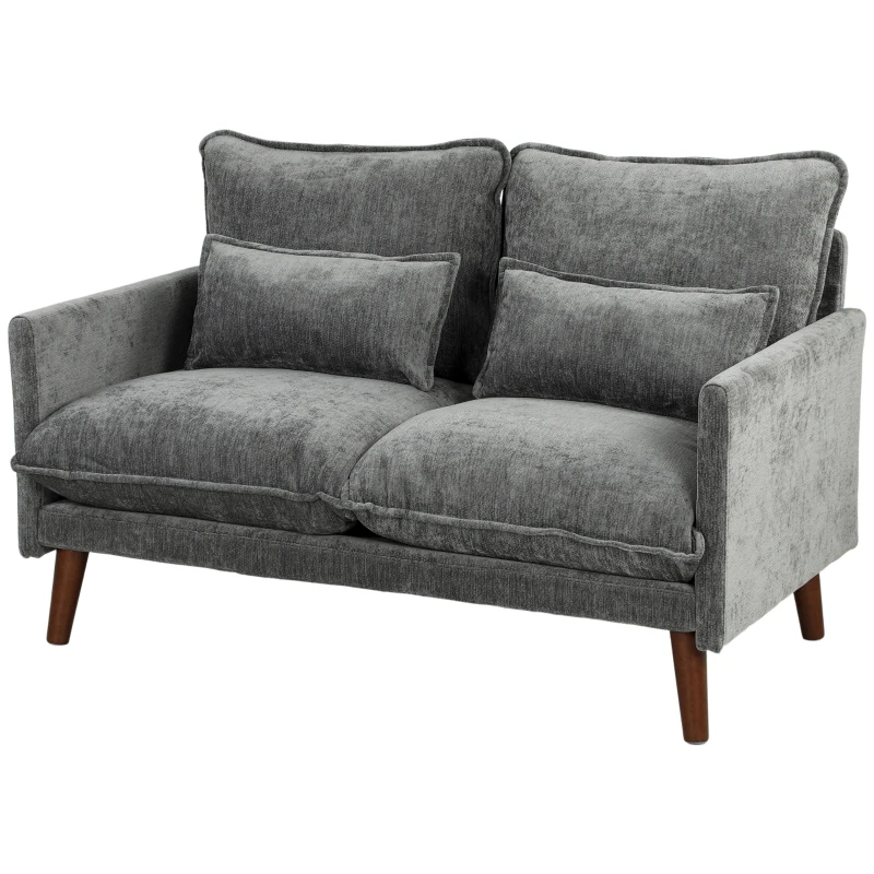HOMCOM 2 Seater Sofa, Loveseat Sofa with Spring Cushions, Wide and Deep Seat, Wood Legs, Grey