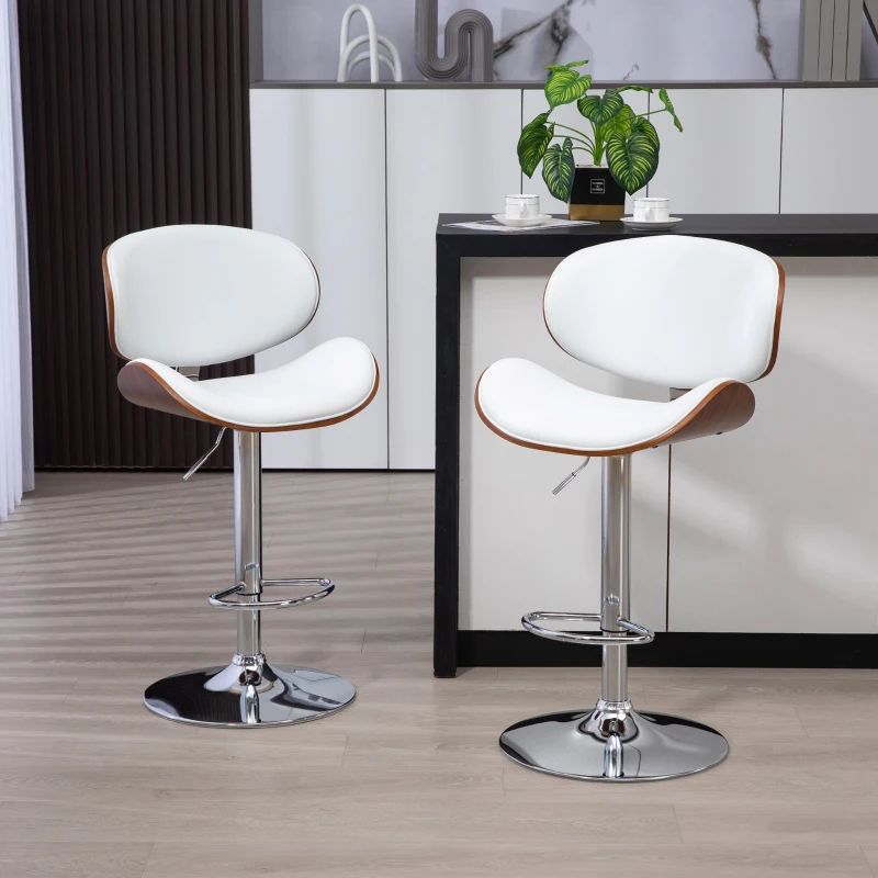 HOMCOM Set da 2 Sgabelli da Bar Altezza Regolabile, 53x52x112 cm, Bianco