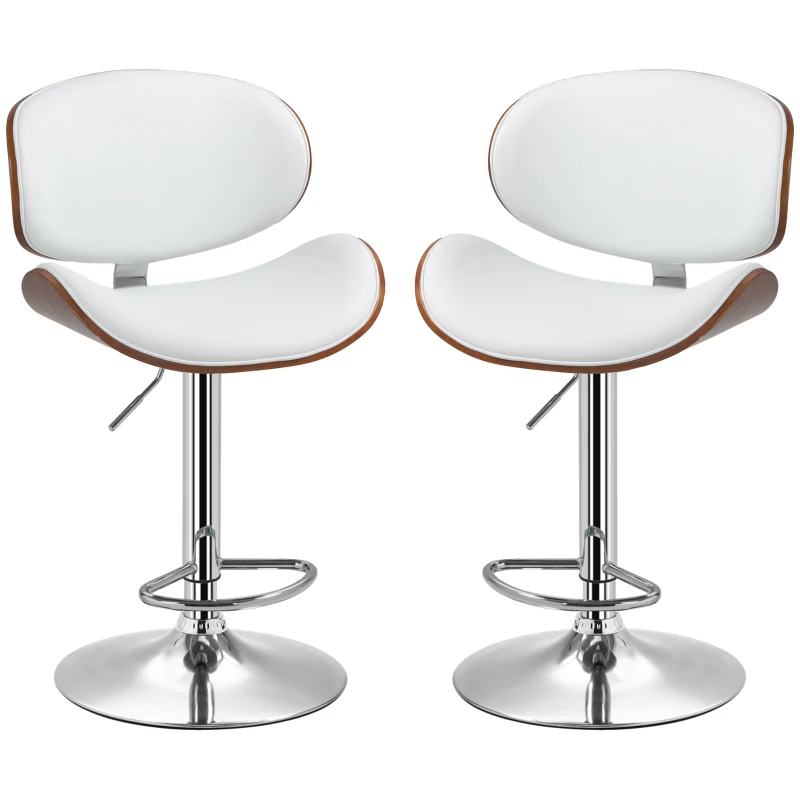 HOMCOM Set da 2 Sgabelli da Bar Altezza Regolabile, 53x52x112 cm, Bianco