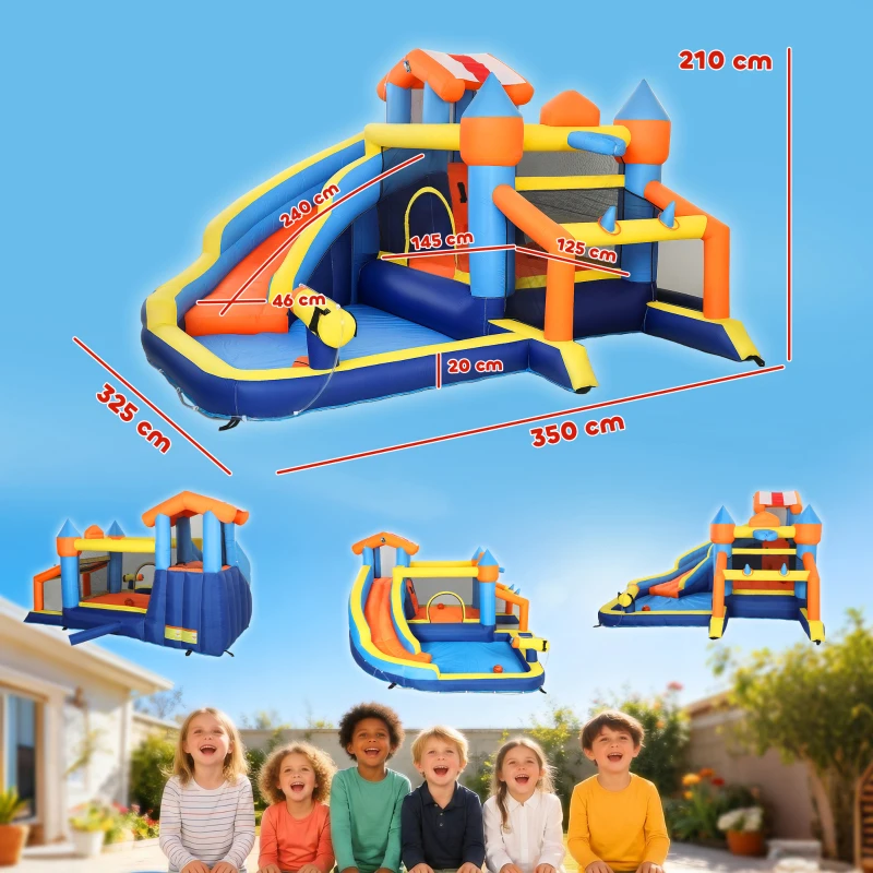 AIYAPLAY 8-in-1 Hüpfburg mit Gebläse Rutsche Planschbecken Trampolin Kletterwand für Indoor Outdoor 350x325x210cm Mehrfarbig