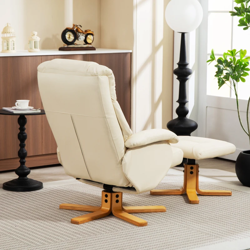 HOMCOM Poltrona Relax con Poggiapiedi e Schienale Inclinabile, Sedia Reclinabile Girevole 360°, 68x85x94 cm, Crema