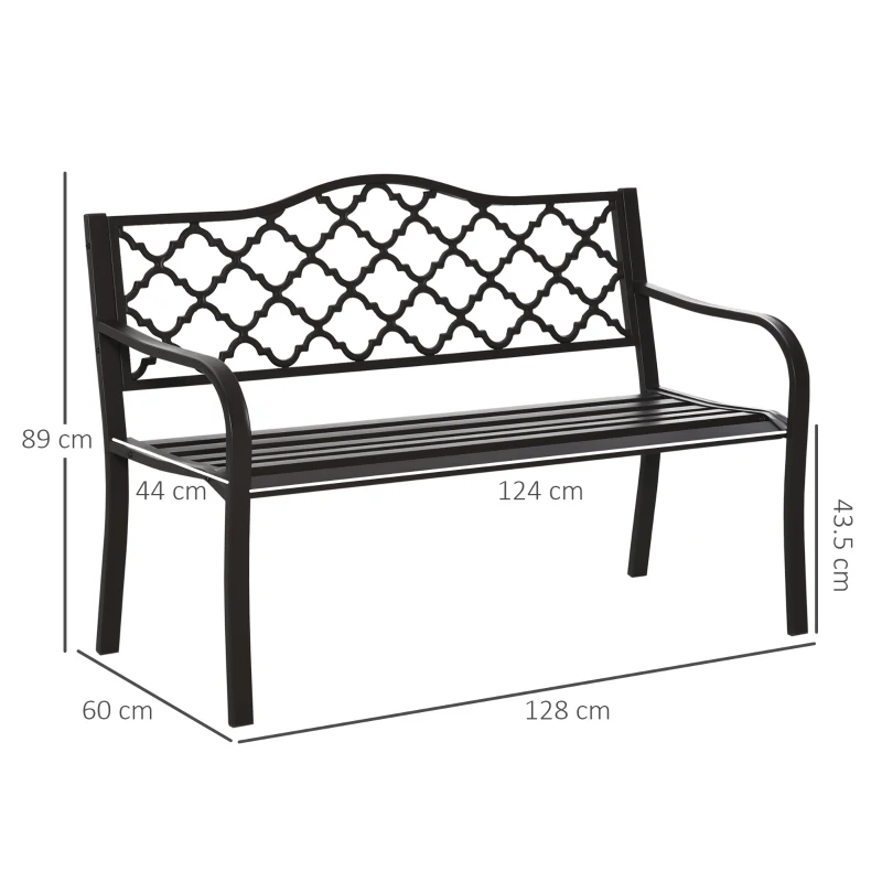 Outsunny Panca 3 Posti da Giardino e Terrazza, Stile Country Chic, in Metallo Epossidico Anticorrosione e Ghisa, 128x60x89 cm, Marrone