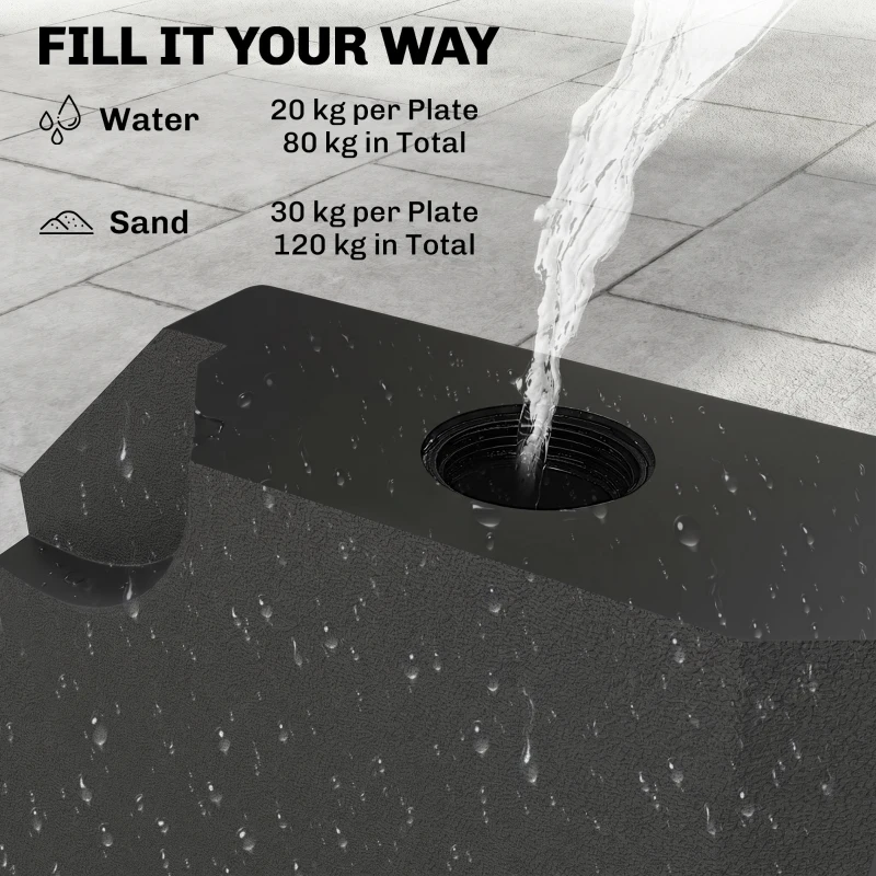 Outsunny Set of 4 Parasol Base Stand Weights for Cantilever Parasols, Water and Sand Filled, Up to 120kg, Black