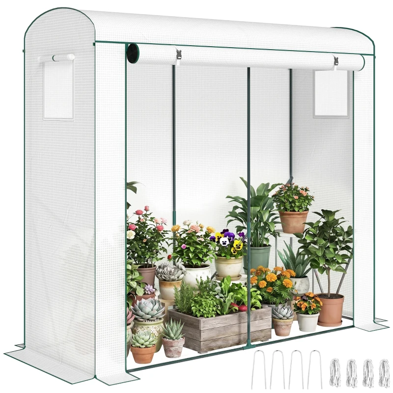 Outsunny Serra in telo con finestre a rete e porta avvolgibile, 200x75x188 cm, bianco