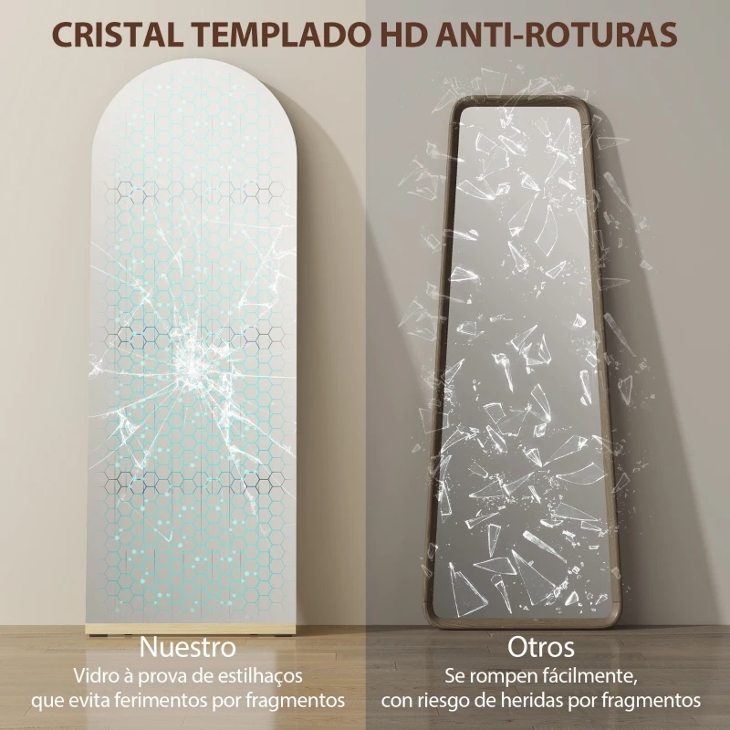 HOMCOM Espejo de Cuerpo Entero Curvado 160x50 cm sin Marco Base de Madera Espejo de Pie Transparente