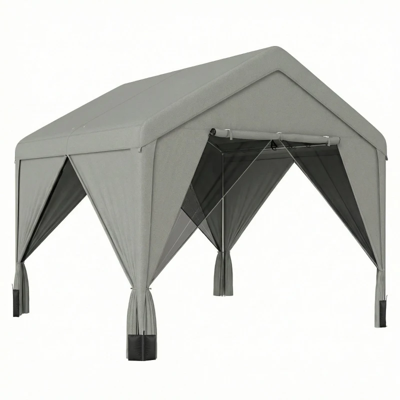 Outsunny Tonnelle de jardin pavillon de jardin hydrofuge structure robuste en acier galvanisé avec toit double pente 3x3m gris