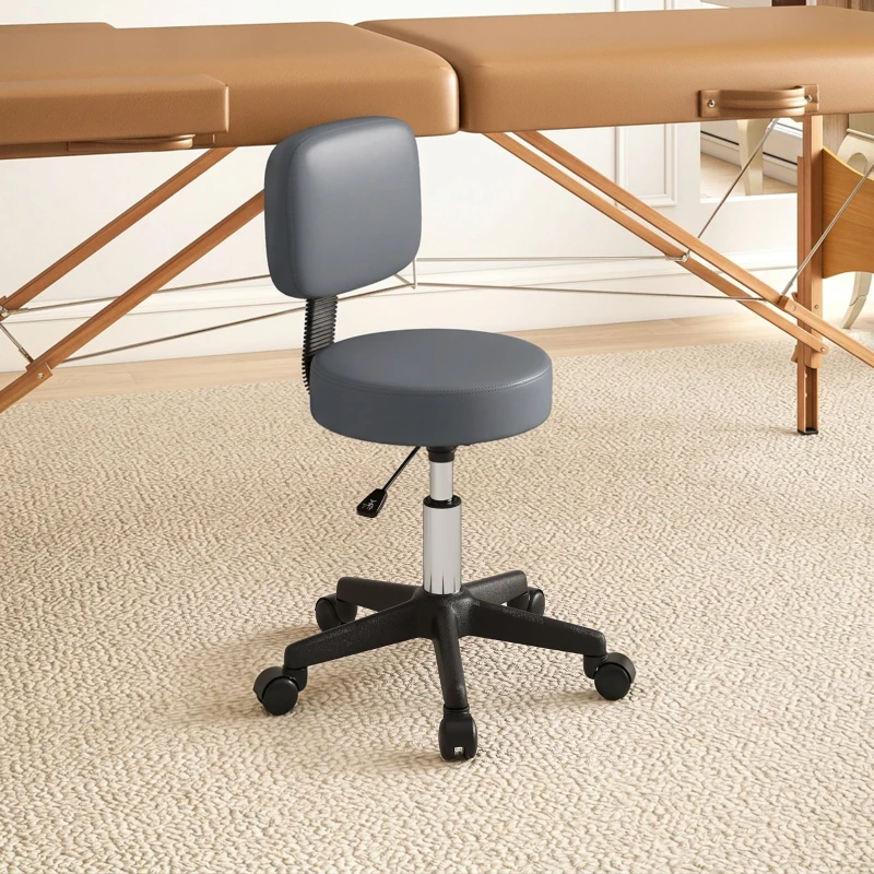 HOMCOM Taburet masaj cu roți, reglabil pe înălțime, pivotant, cu spătar ergonomic, gri