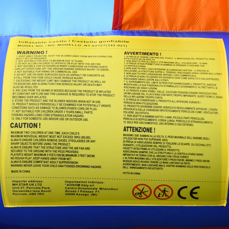 Outsunny Bouncy Castle Inflatable Basket Trampoline Slide Monster Design for Kids Age 3-8, Blue