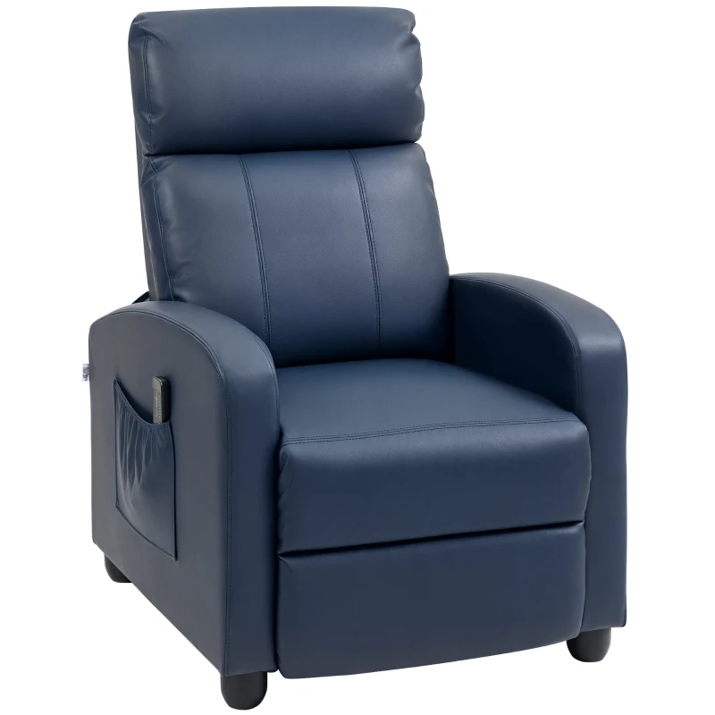 HOMCOM Fauteuil Massant Inclinable Manuel en Cuir PU avec Télécommande, 2 Points de Massage et Repose-pieds, Bleu Foncé