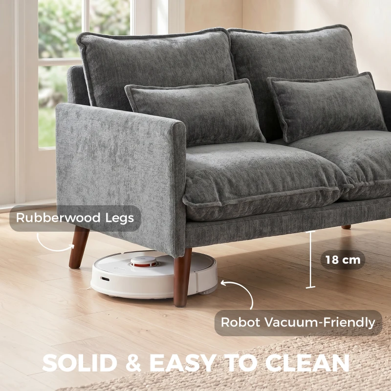 HOMCOM 2 Seater Sofa, Loveseat Sofa with Spring Cushions, Wide and Deep Seat, Wood Legs, Grey