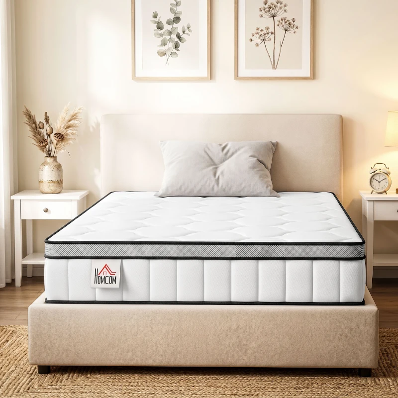 HOMCOM Colchón 90 x 190 cm, 20cm de espesor, colchón de muelles ensacados 7 zonas con espuma viscoelástica con gel refrescante