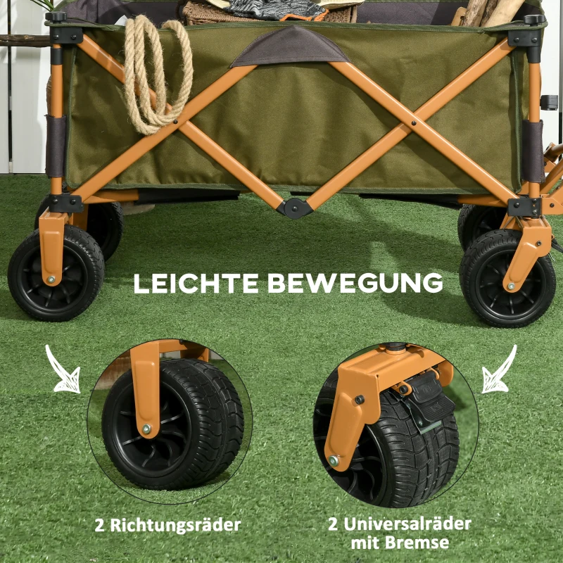 Outsunny Bollerwagen, klappbar, mit Klapptisch, Stahlrahmen, höhenverstellbarer Griff, Grün, 108 x 55 x 93 cm
