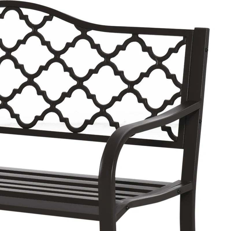 Outsunny Panca 3 Posti da Giardino e Terrazza, Stile Country Chic, in Metallo Epossidico Anticorrosione e Ghisa, 128x60x89 cm, Marrone