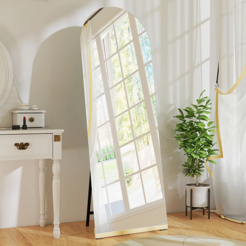HOMCOM Espejo de Cuerpo Entero Curvado 160x50 cm sin Marco Base de Madera Espejo de Pie Transparente