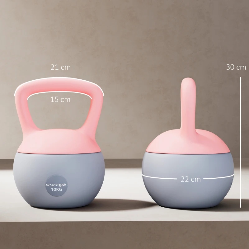SPORTNOW Pesa Rusa 10 kg Kettlebell Relleno de Arena Metálica Mango Antideslizante para Entrenar en Casa 21x21x30cm Rosa y Gris