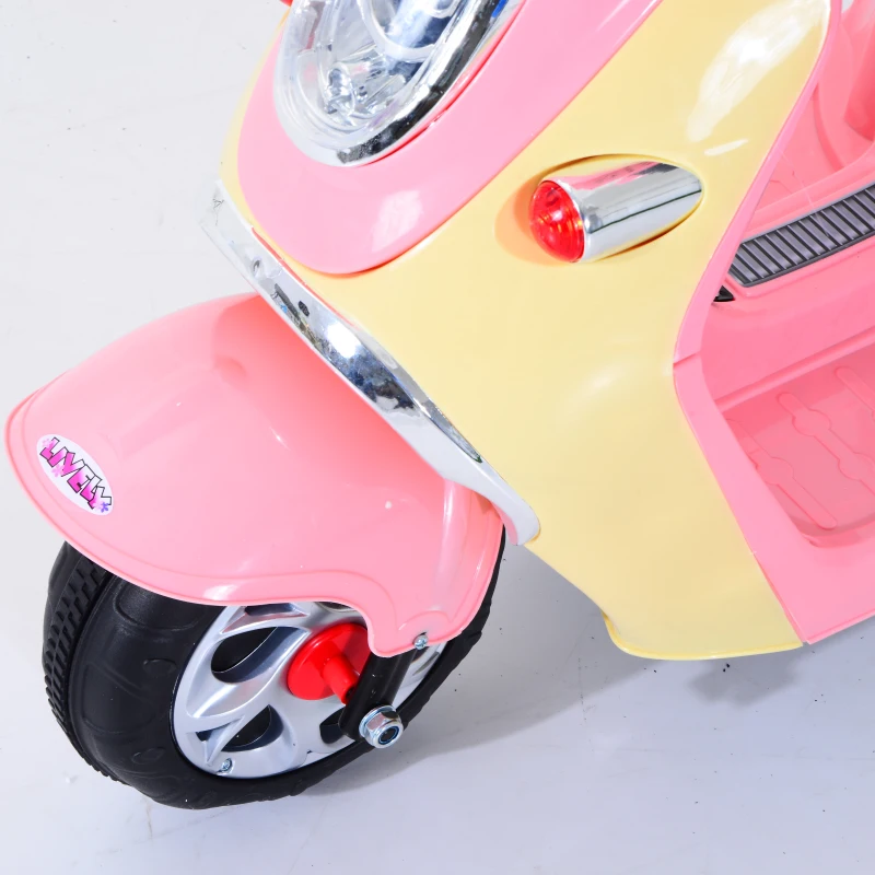 HOMCOM Kids Electric Ride On Toy Car 6V Electric Motorbike with Chargeable Battery Headlight and Music for 3-5 Years - Pink