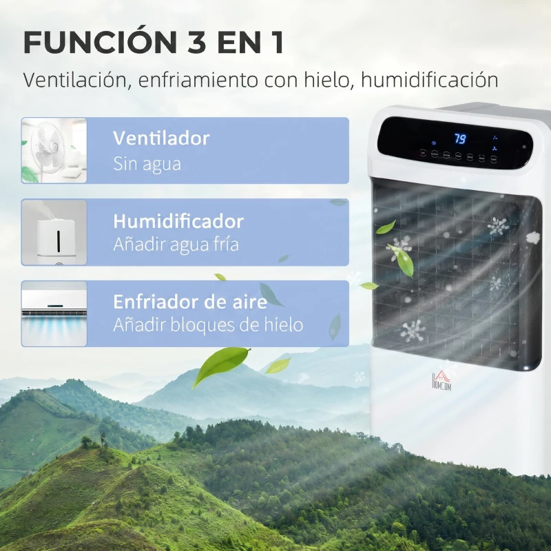 HOMCOM Climatizador 4 en 1 con Control Remoto 3 Modos 3 Velocidades Temporizador y Pantalla Táctil 38x35x81 cm Blanco