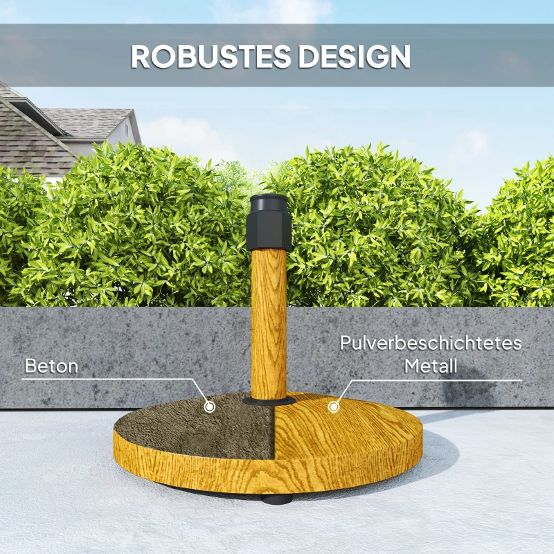 Outsunny Tuinparasolvoet, Parasolbasis met Wielen, Verrijdbare Basis voor Tuinparasol, Metaal, Beton, Natuurhout